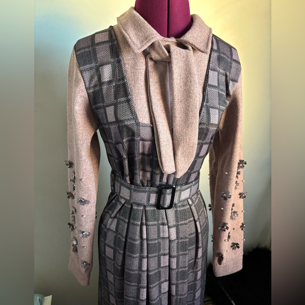 Vintage 40’s Era Pink/Gray plaid Dress w/elegant sleeves, size 38 - Picture 8 of 8